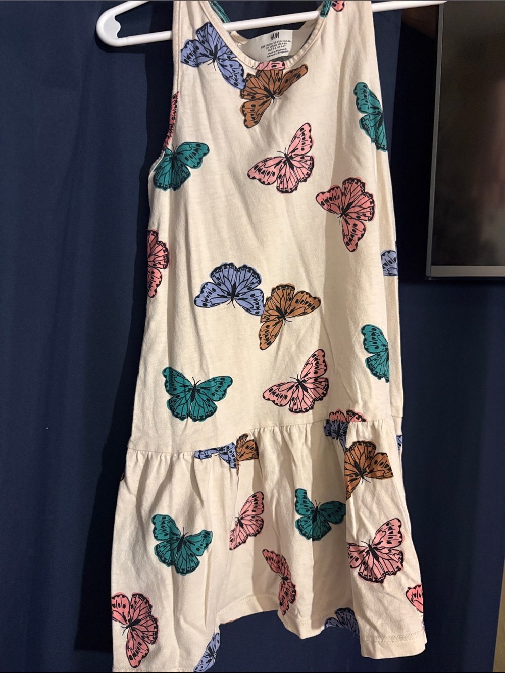 H&M Cream Dress with Pink, Teal, Blue & Brown Butterflies
